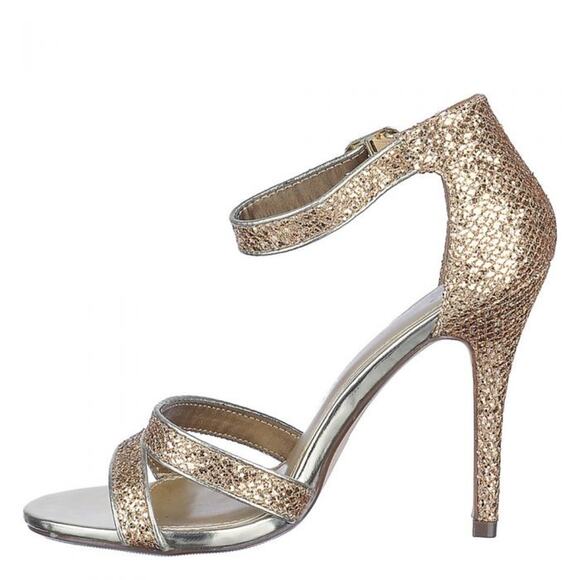 NWOT Delicious Gold Glitter High Heel Dressy Sandals. Size 6.5. - Picture 3 of 6